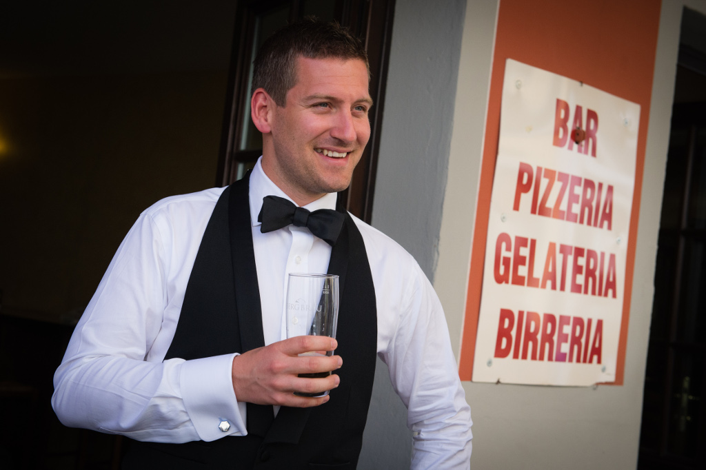 Grooms wedding preparation,cheers!
