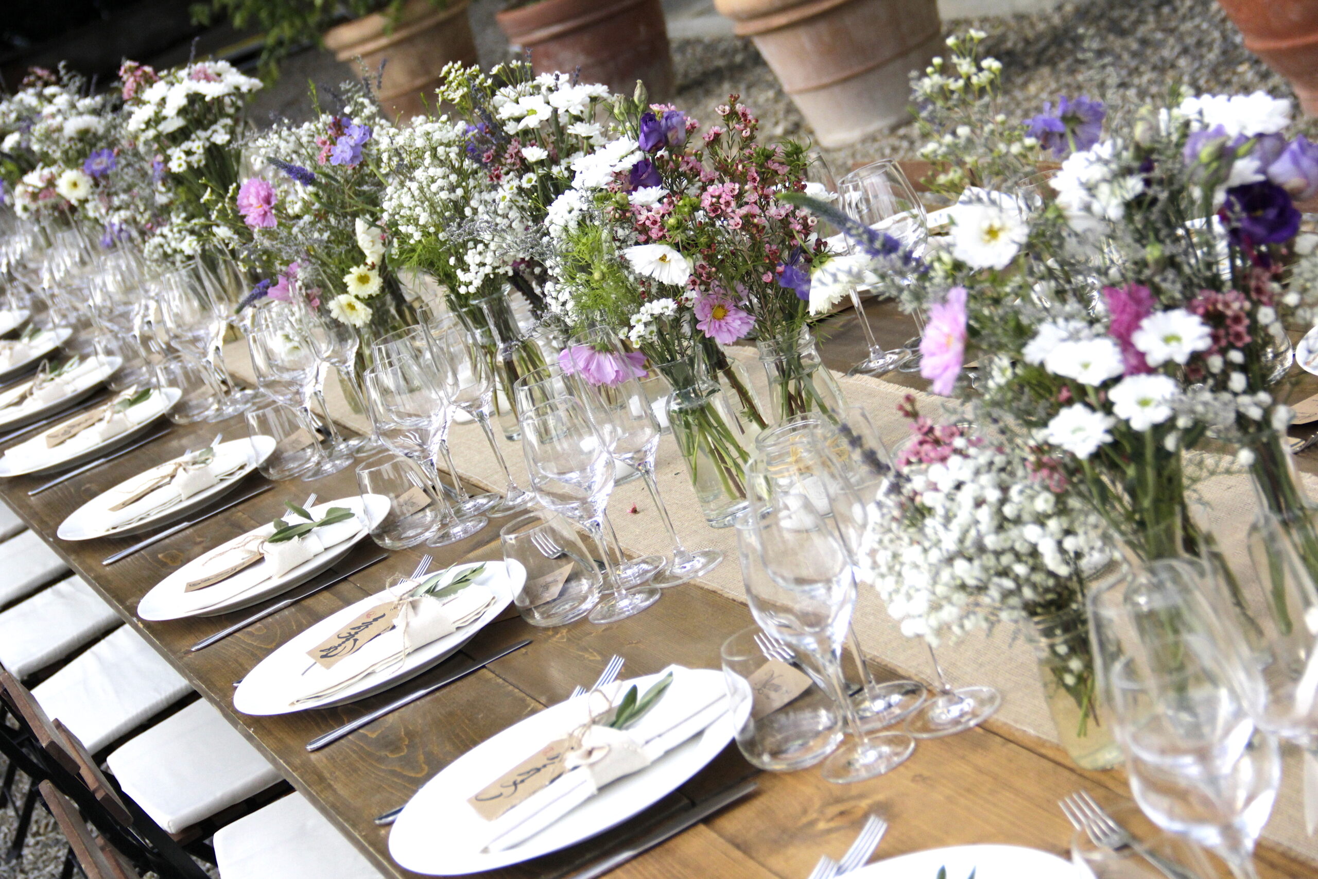Table decor with natural wild flowers