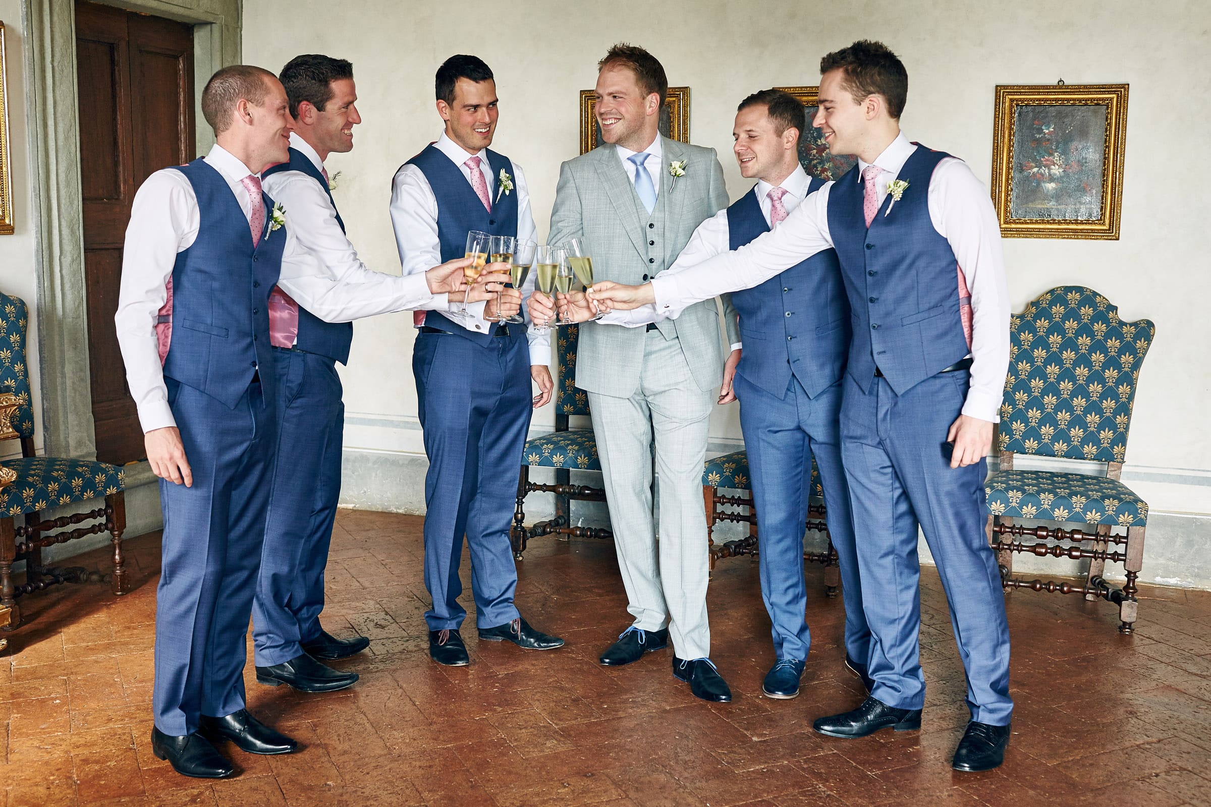 Groom and friends getting raedy