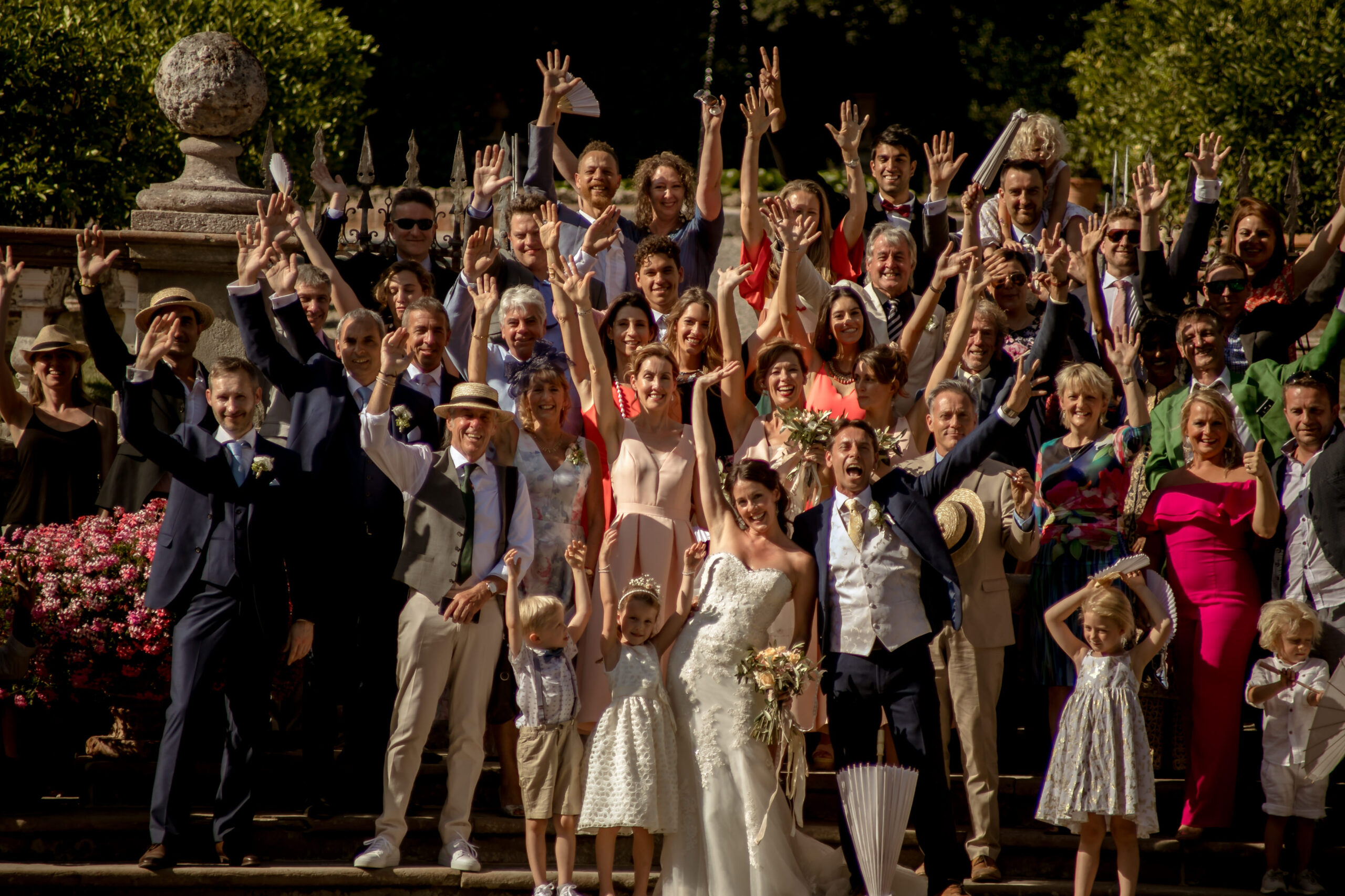 Group photo at the villa stairs